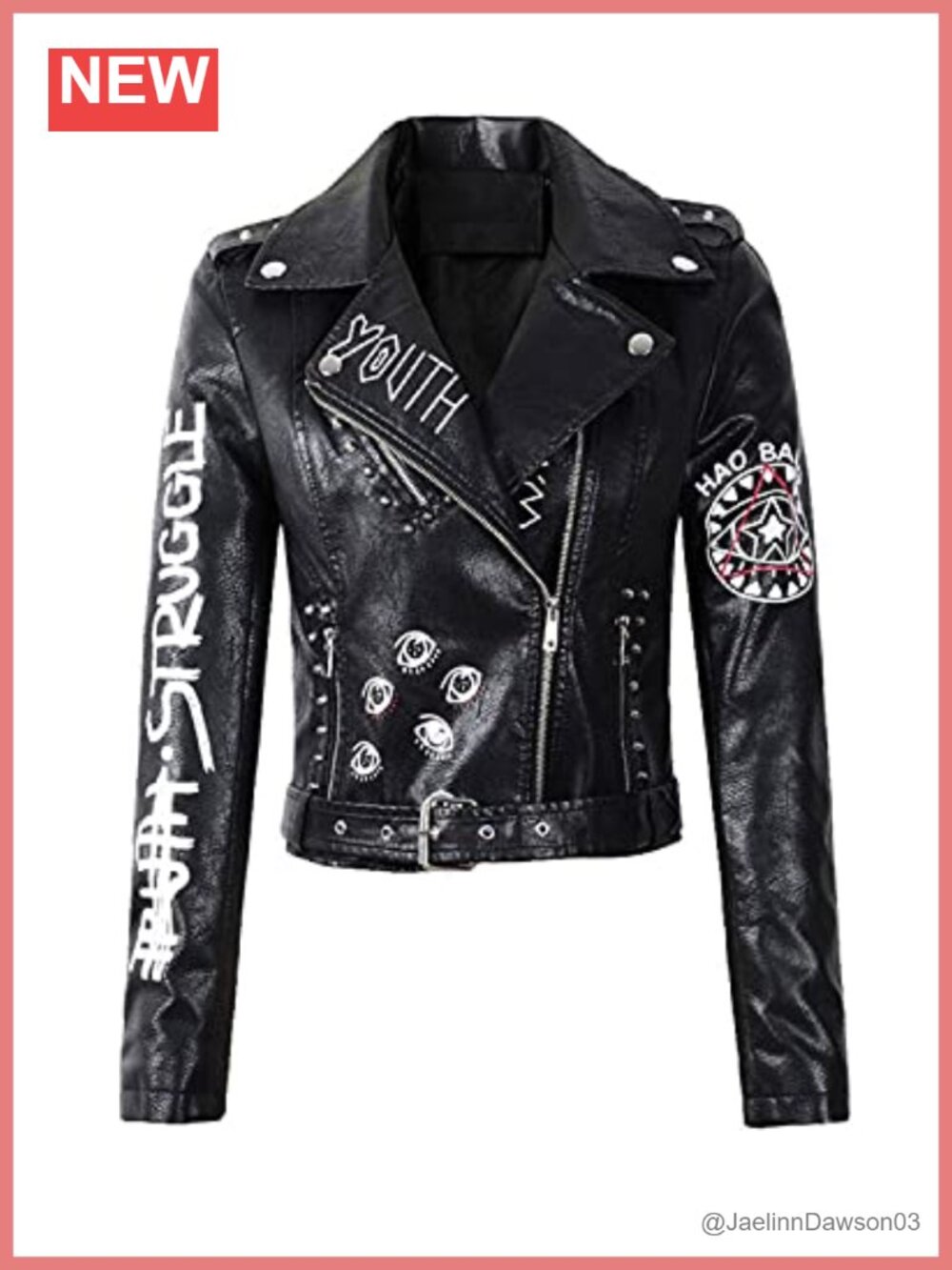 Faux Leather Punk Biker Motorcycle Jacket with Belt Fitted